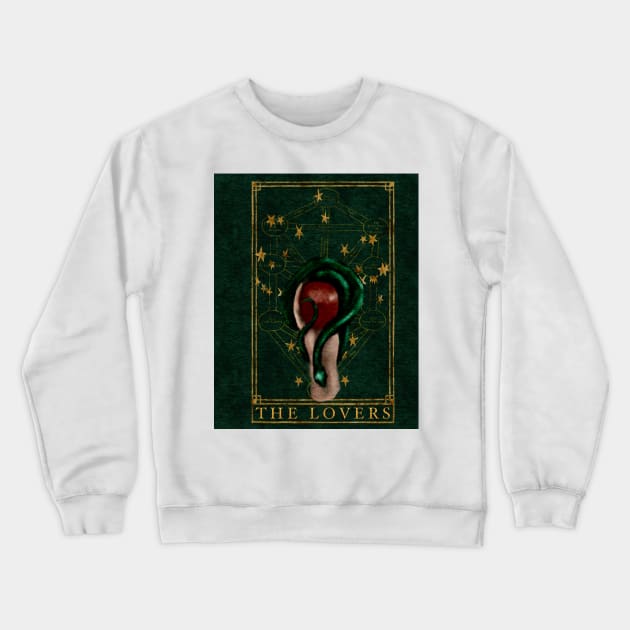 The Lovers Tarot Card Dark Green Snake Gemini Constellations Gold Foil Crewneck Sweatshirt by penandbea